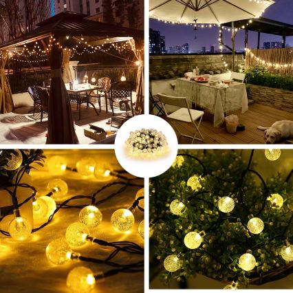 Brilagi - Corrente decorativa solar LED BUBBLE 100xLED/8 funções 10m IP65 branco quente