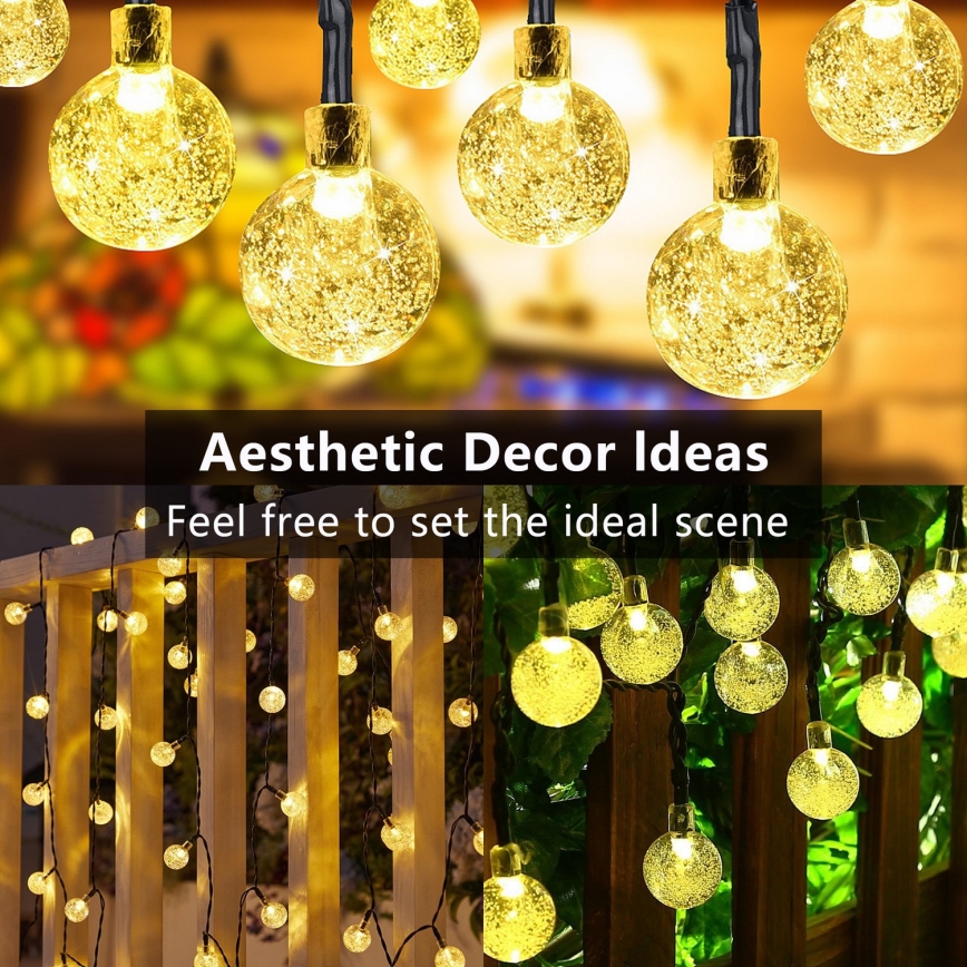 Brilagi - Corrente decorativa solar LED BUBBLE 100xLED/8 funções 10m IP65 branco quente