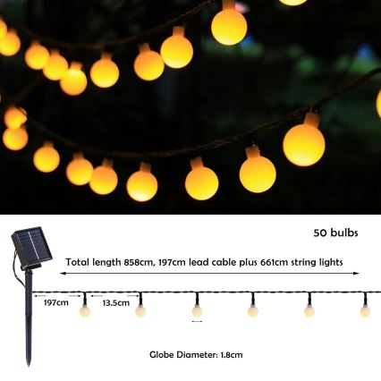 Brilagi - Corrente decorativa solar LED BUBBLE 50xLED/8 funções 7m IP65 branco quente