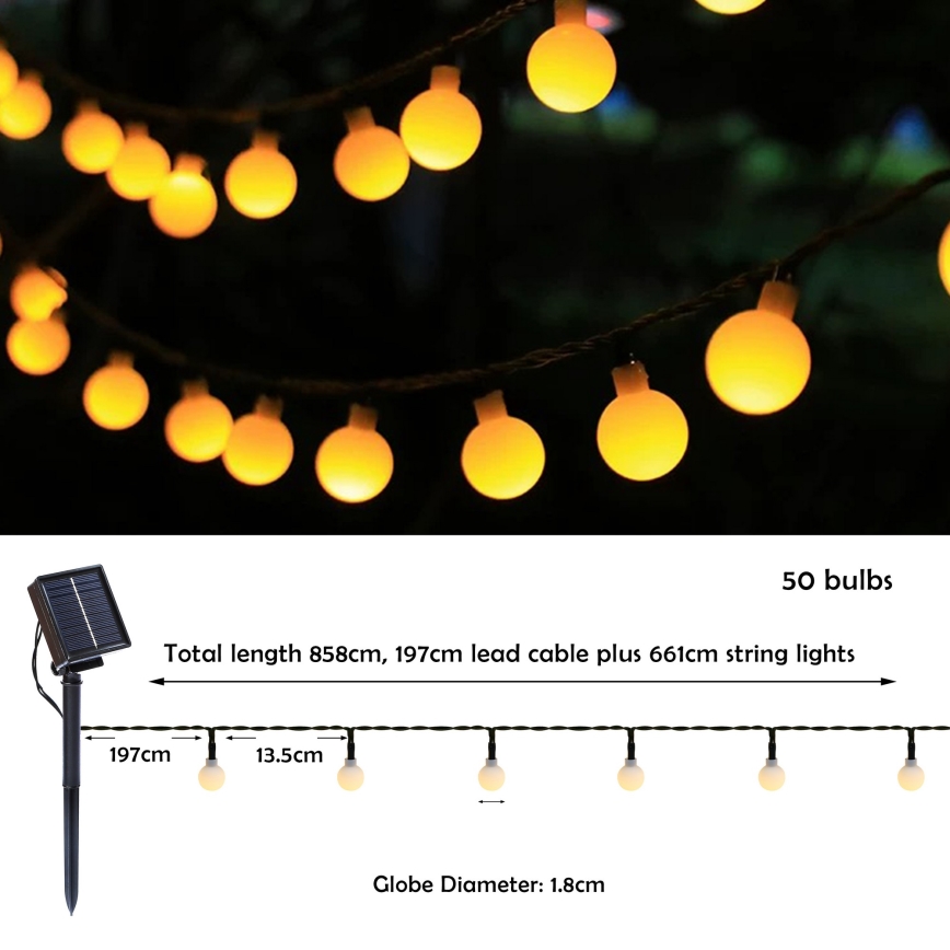 Brilagi - Corrente decorativa solar LED BUBBLE 50xLED/8 funções 7m IP65 branco quente