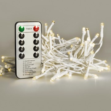 Brilagi - Corrente exterior de Natal LED 120xLED/8 funções/3xAA 9,5m branco IP44 branco quente + comando