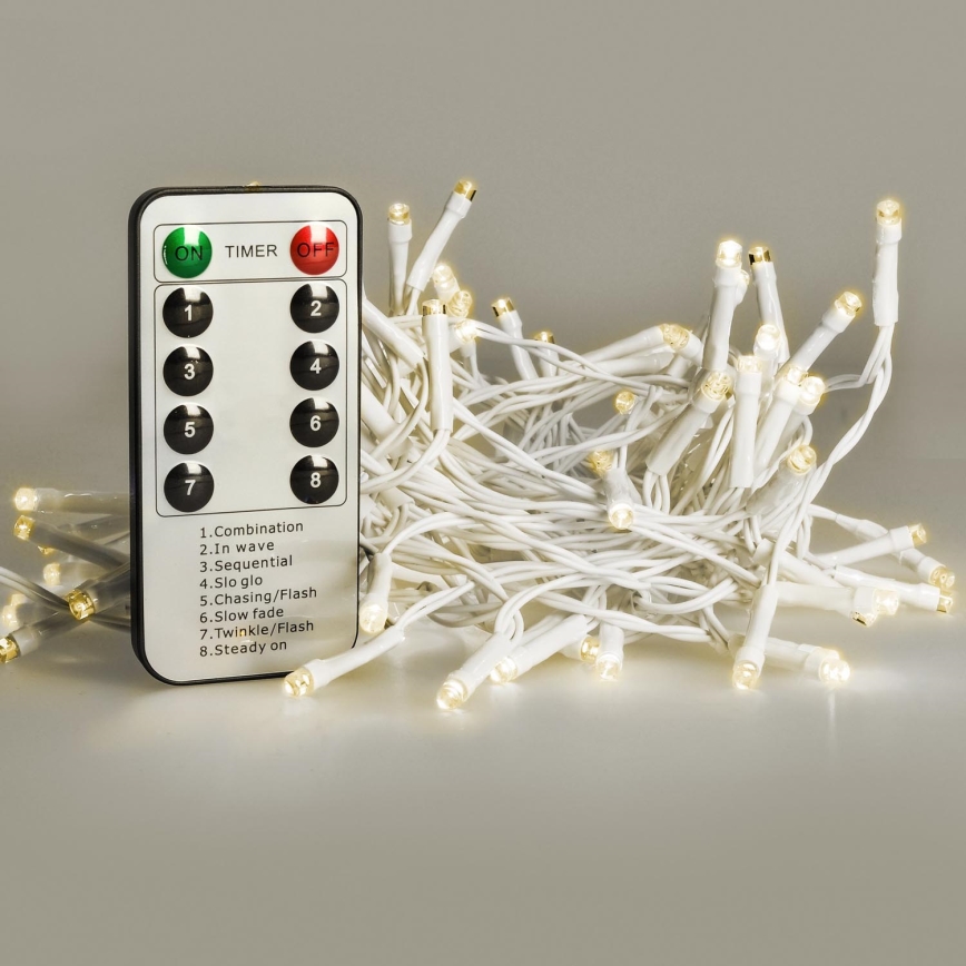 Brilagi - Corrente exterior de Natal LED 120xLED/8 funções/3xAA 9,5m branco IP44 branco quente + comando