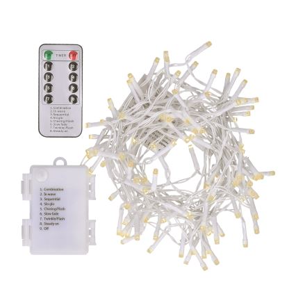 Brilagi - Corrente exterior de Natal LED 120xLED/8 funções/3xAA 9,5m branco IP44 branco quente + comando