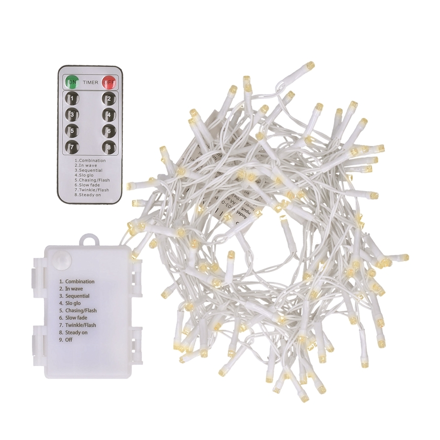 Brilagi - Corrente exterior de Natal LED 120xLED/8 funções/3xAA 9,5m branco IP44 branco quente + comando
