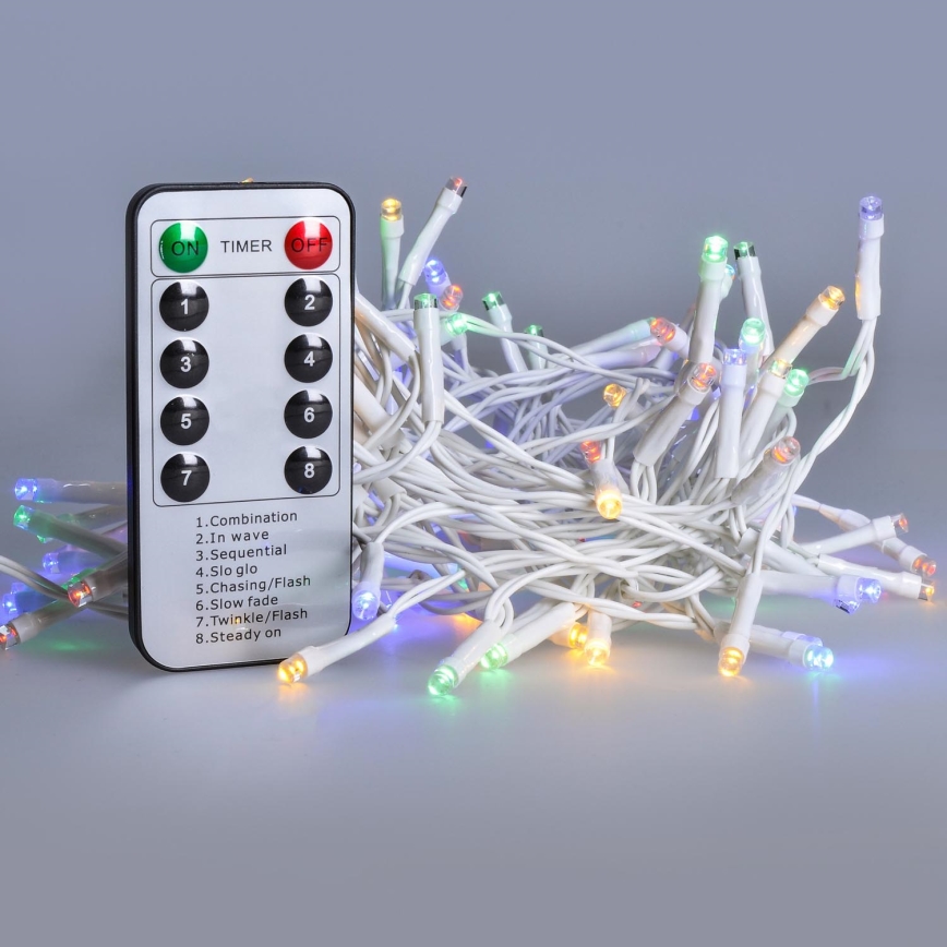 Brilagi - Corrente exterior de Natal LED 120xLED/8 funções/3xAA 9,5m IP44 multicolor + controlo remoto