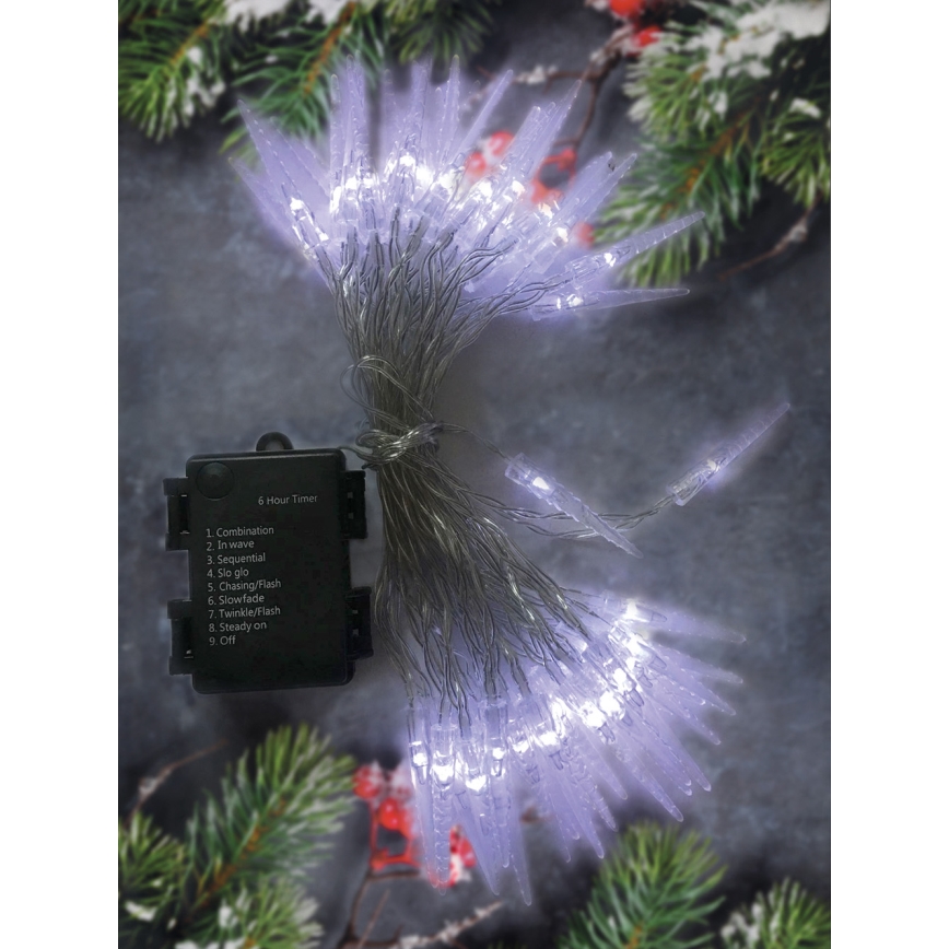 Brilagi - Corrente exterior de Natal LED 50xLED/8 funções/3xAA 8m IP44 branco frio