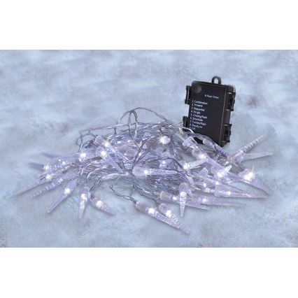 Brilagi - Corrente exterior de Natal LED 50xLED/8 funções/3xAA 8m IP44 branco frio
