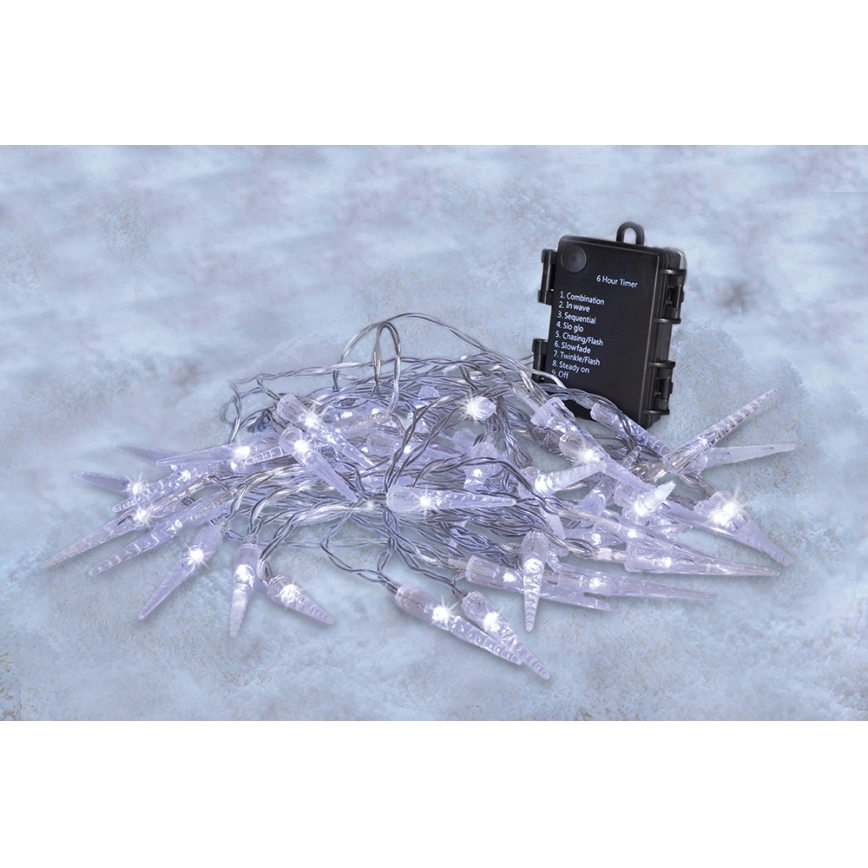 Brilagi - Corrente exterior de Natal LED 50xLED/8 funções/3xAA 8m IP44 branco frio