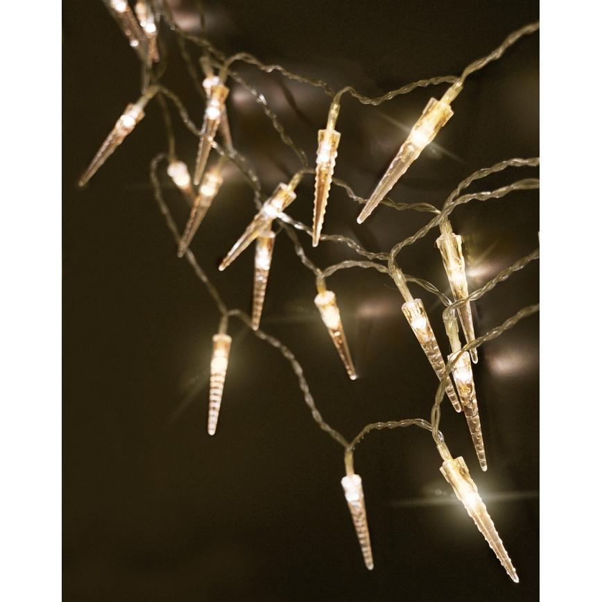 Brilagi - Corrente exterior de Natal LED 50xLED/8 funções/3xAA 8m IP44 branco quente
