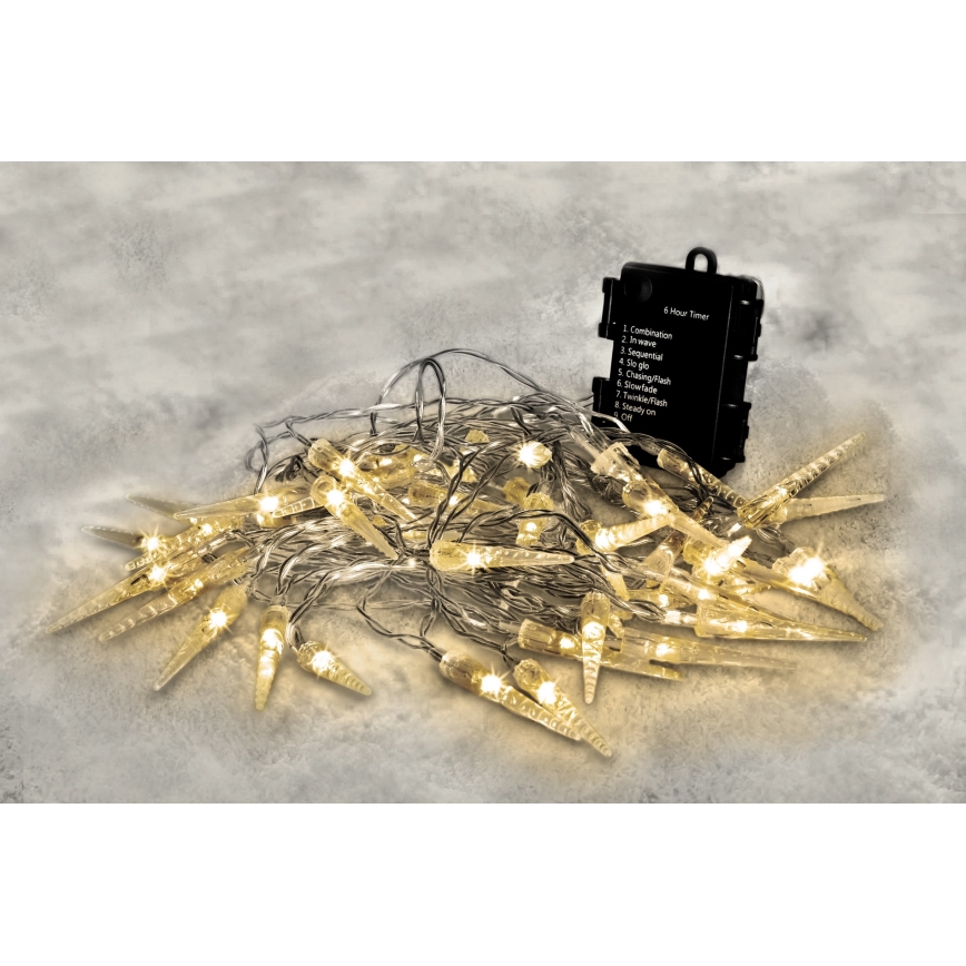 Brilagi - Corrente exterior de Natal LED 50xLED/8 funções/3xAA 8m IP44 branco quente