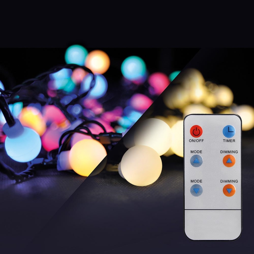 Brilagi - Corrente exterior de Natal LED RGBW 200xLED/8 funções 25m IP44 + controlo remoto