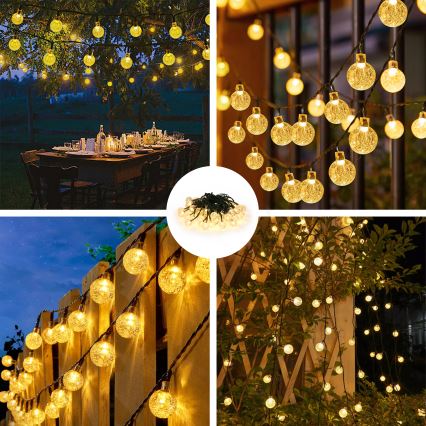 Brilagi - LED Solar corrente decorativa BUBBLE 50xLED/8 funções 7m IP65 branco quente