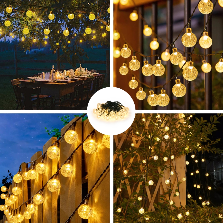 Brilagi - LED Solar corrente decorativa BUBBLE 50xLED/8 funções 7m IP65 branco quente