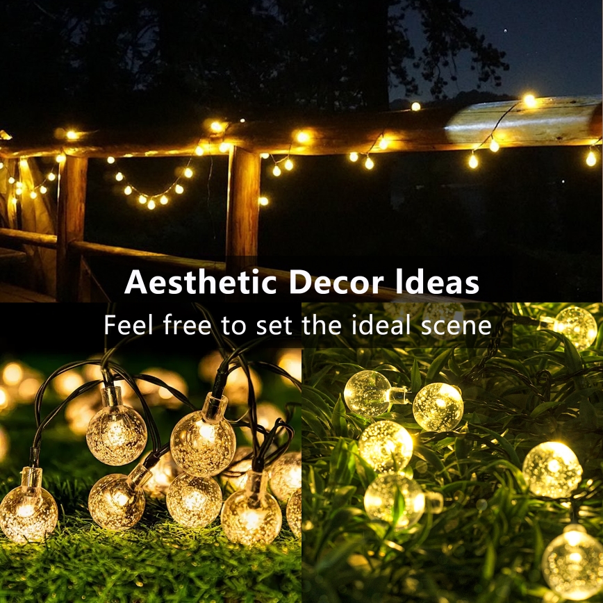 Brilagi - LED Solar corrente decorativa BUBBLE 50xLED/8 funções 7m IP65 branco quente