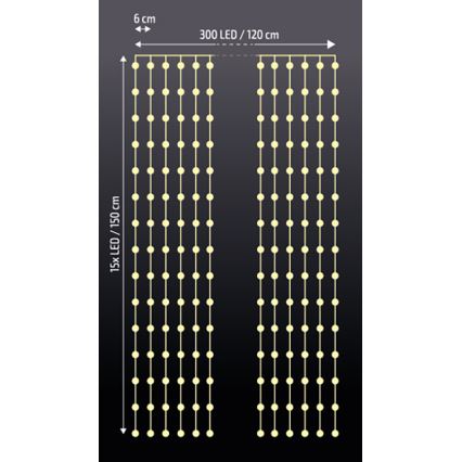 Brilagi - Cortina de Natal LED 300xLED/8 funções/3xAA/USB 1,2m branco quente