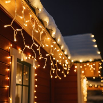 Brilagi - Cortina de Natal LED para Exterior 360 LEDs/8 funções 14 m IP44 branco quente pingentes de gelo