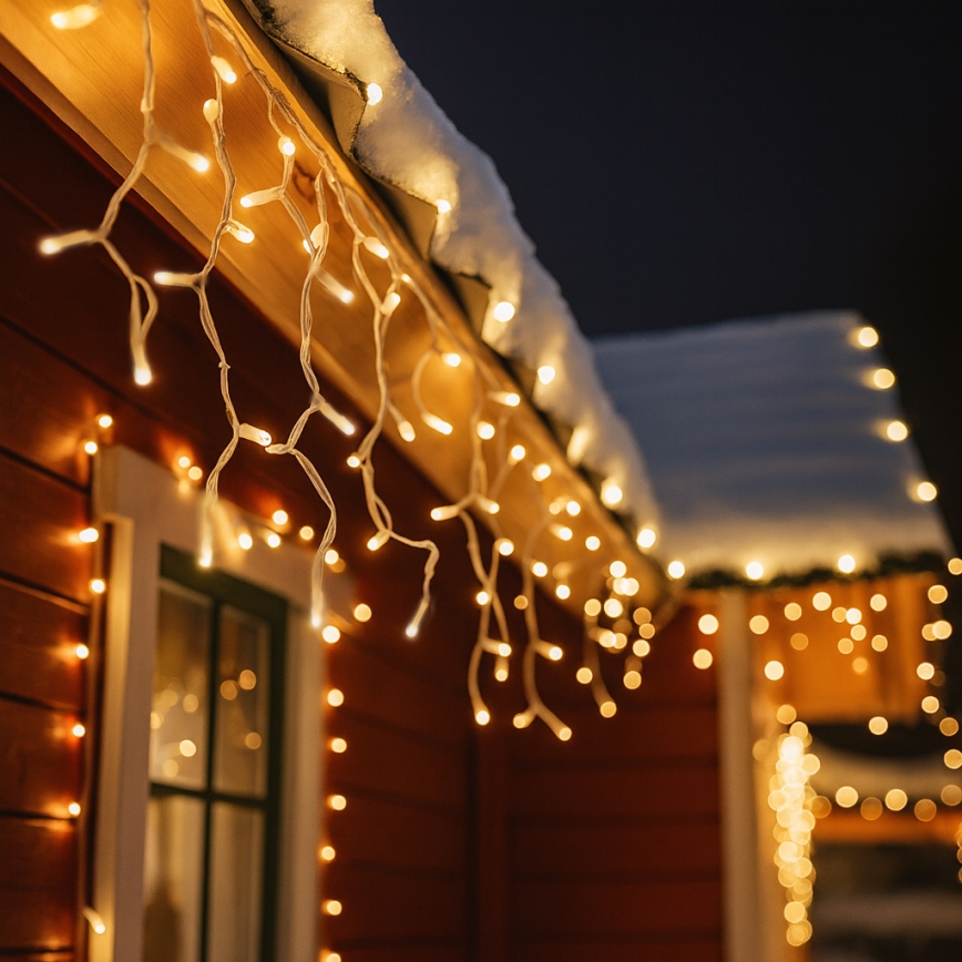 Brilagi - Cortina de Natal LED para Exterior 360 LEDs/8 funções 14 m IP44 branco quente pingentes de gelo