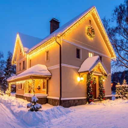 Brilagi - Cortina de Natal LED para Exterior 360 LEDs/8 funções 14 m IP44 branco quente pingentes de gelo