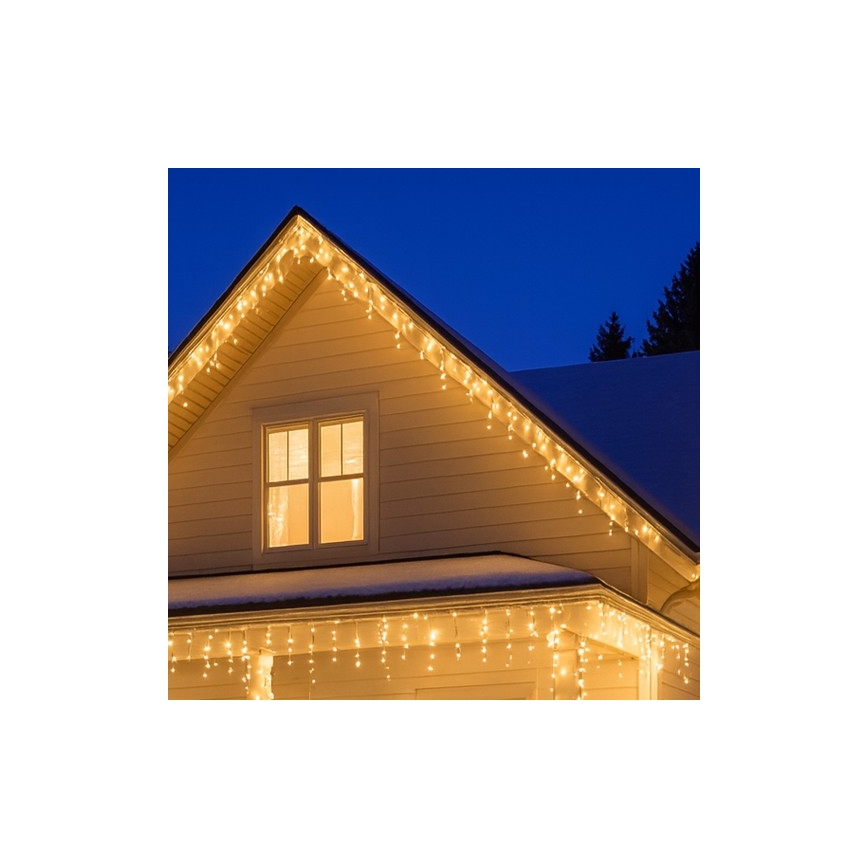 Brilagi - Cortina de Natal LED para Exterior 360 LEDs/8 funções 14 m IP44 branco quente pingentes de gelo