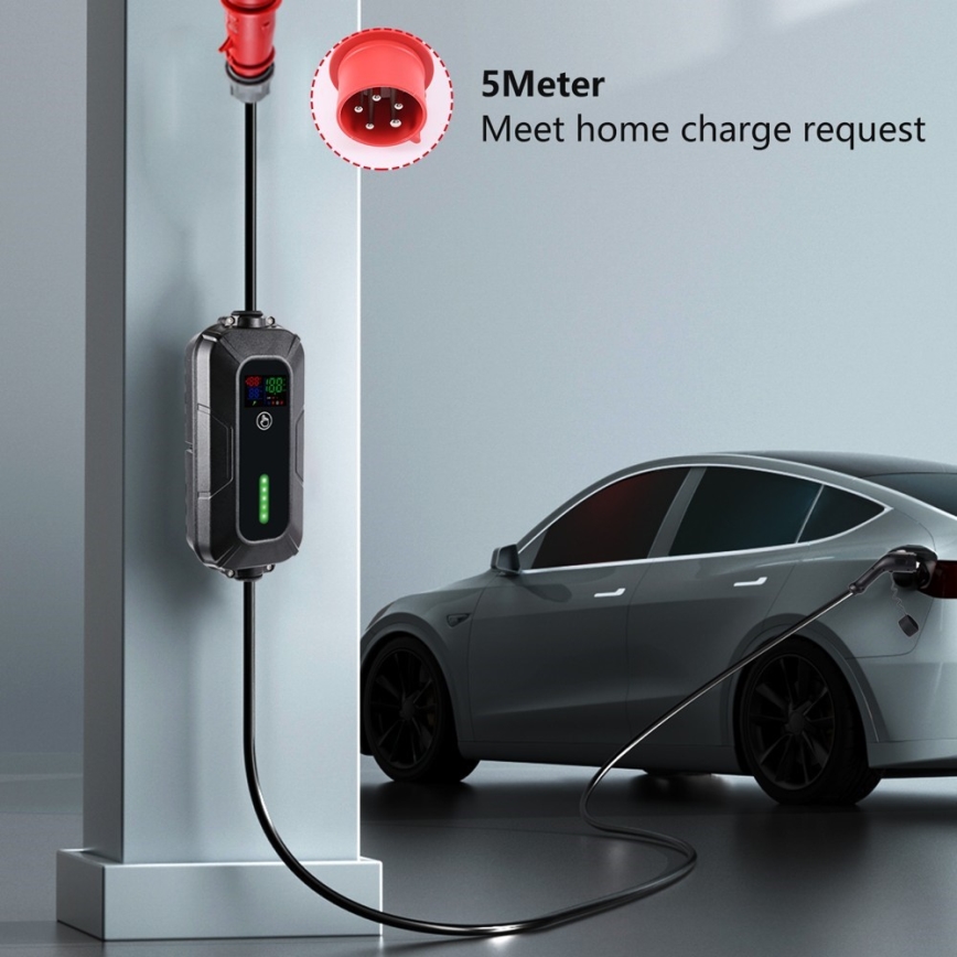 Brilagi - Estação de carregamento portátil para veículos elétricos FAST AC Tipo 2 16A/380V 11kW + ficha 230V, 3,7kW 5m + caso