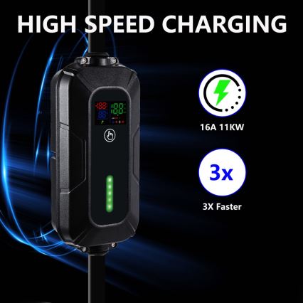 Brilagi - Estação de carregamento portátil para veículos elétricos FAST AC Tipo 2 16A/380V 11kW + ficha 230V, 3,7kW 5m + caso