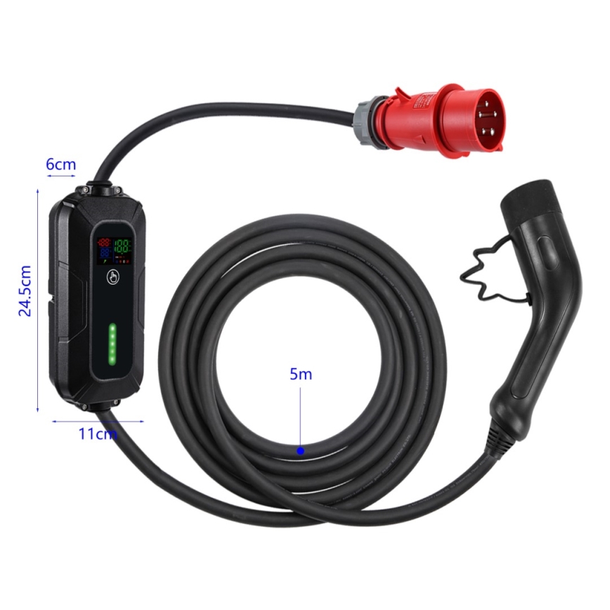 Brilagi - Estação de carregamento portátil para veículos elétricos FAST AC Tipo 2 16A/380V 11kW + ficha 230V, 3,7kW 5m + caso