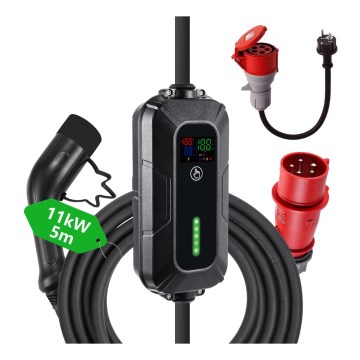 Brilagi - Estação de carregamento portátil para veículos elétricos FAST AC Tipo 2 16A/380V 11kW + ficha 230V, 3,7kW 5m + caso