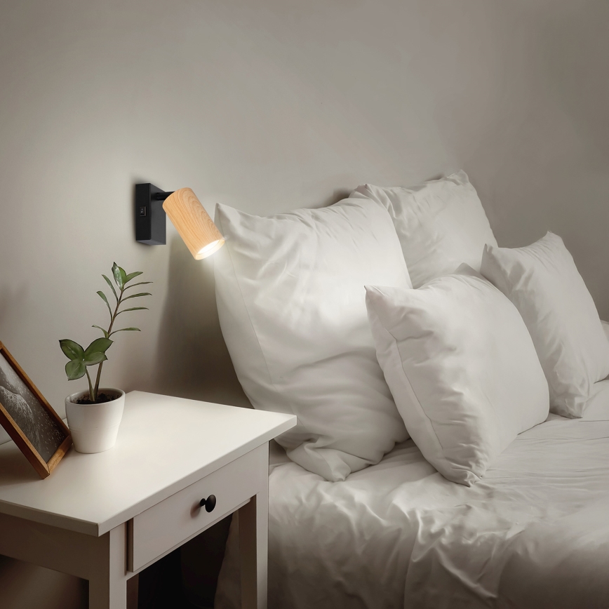 Brilagi - Foco de parede SELE 1xGU10/30W/230V preto/decoração em carvalho