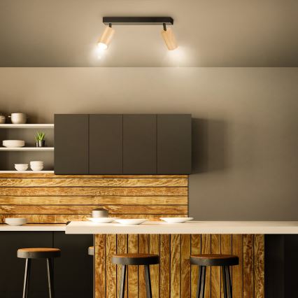 Brilagi - Foco SELE 2xGU10/30W/230V preto/decoração em carvalho