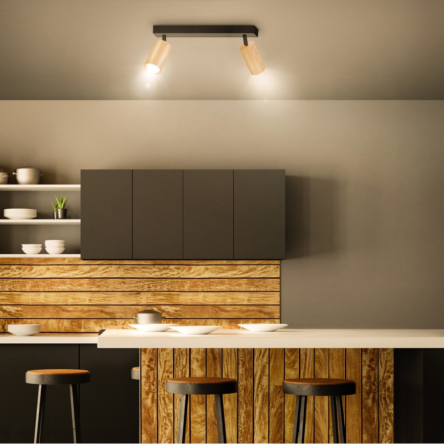 Brilagi - Foco SELE 2xGU10/30W/230V preto/decoração em carvalho