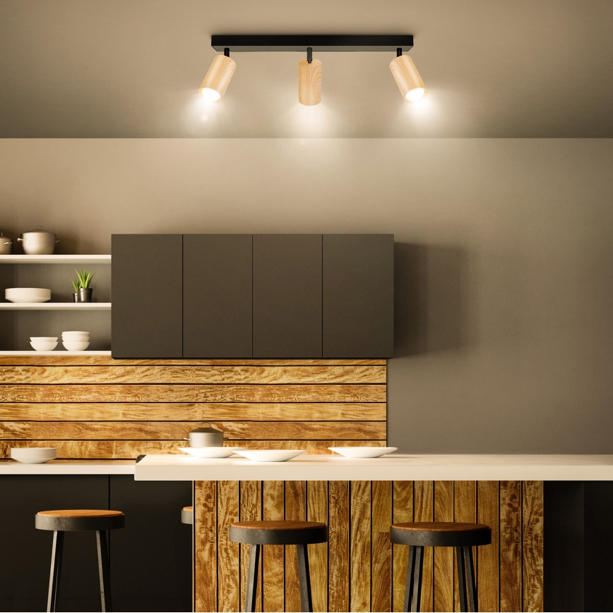 Brilagi - Foco SELE 3xGU10/30W/230V preto/decoração em carvalho
