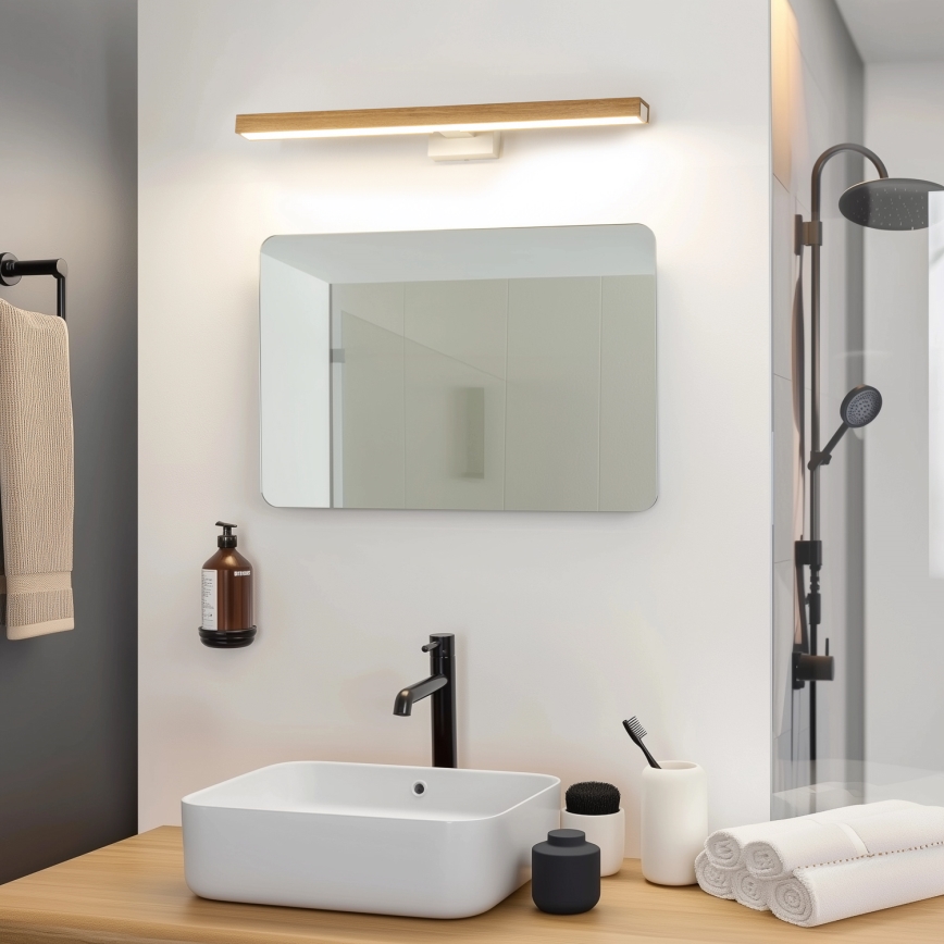 Brilagi - Iluminação de espelho para casa de banho LED WOODY MIRROR LED/12W/230V 60 cm IP44 carvalho/branco