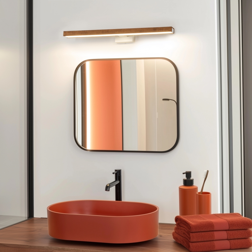 Brilagi - Iluminação de espelho para casa de banho LED WOODY MIRROR LED/12W/230V 60 cm IP44 carvalho cereja/branco