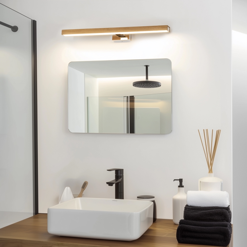 Brilagi - Iluminação de espelho para casa de banho LED WOODY MIRROR LED/12W/230V 60 cm IP44 carvalho/cromado brilhante