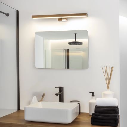 Brilagi - Iluminação de espelho para casa de banho LED WOODY MIRROR LED/12W/230V 60 cm IP44 carvalho nogueira/cromado brilhante