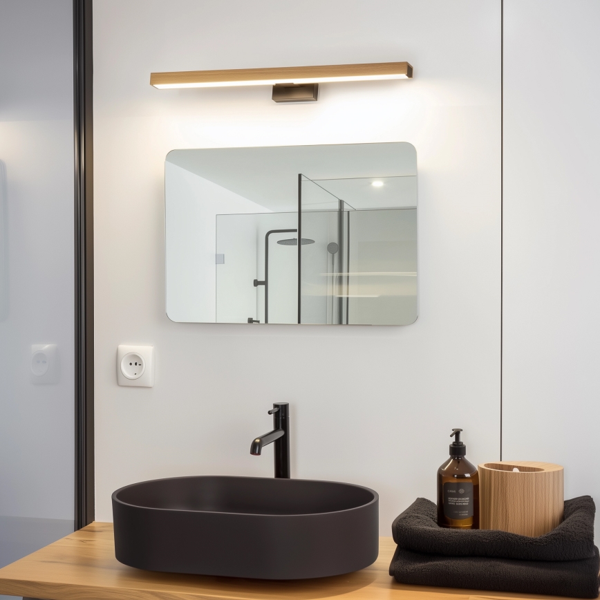 Brilagi - Iluminação de espelho para casa de banho LED WOODY MIRROR LED/12W/230V 60 cm IP44 carvalho/preto