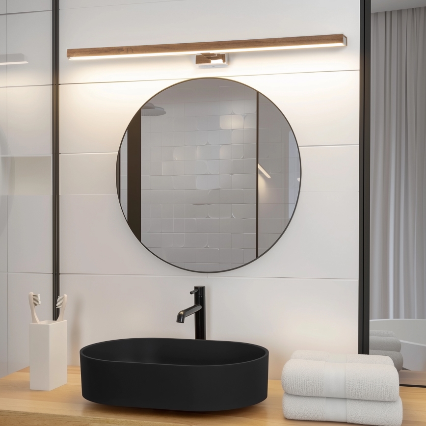 Brilagi - Iluminação de espelho para casa de banho LED WOODY MIRROR LED/15W/230V 90 cm IP44 carvalho nogueira/cromado brilhante