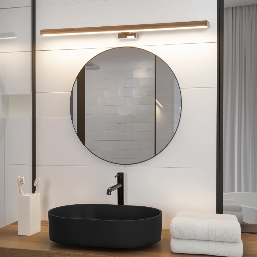 Brilagi - Iluminação de espelho para casa de banho LED WOODY MIRROR LED/15W/230V 90 cm IP44 carvalho cereja/cromado brilhante