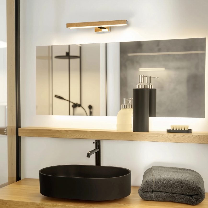 Brilagi - Iluminação de espelho para casa de banho LED WOODY MIRROR LED/8W/230V 40 cm IP44 carvalho/cromado brilhante