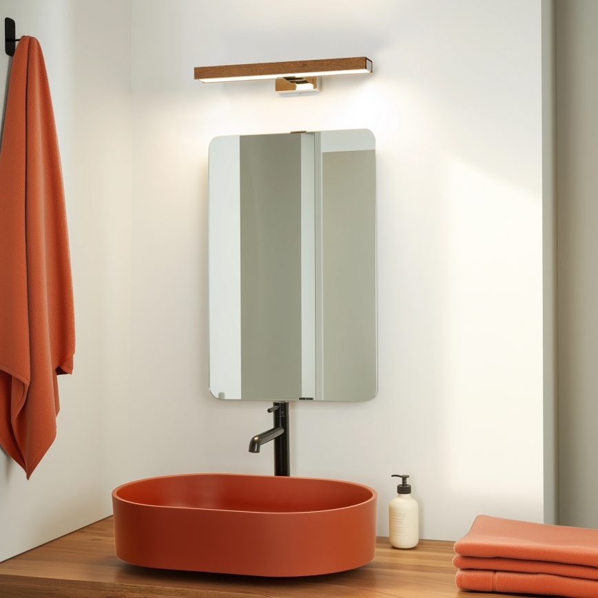 Brilagi - Iluminação de espelho para casa de banho LED WOODY MIRROR LED/8W/230V 40 cm IP44 carvalho cereja/cromado brilhante
