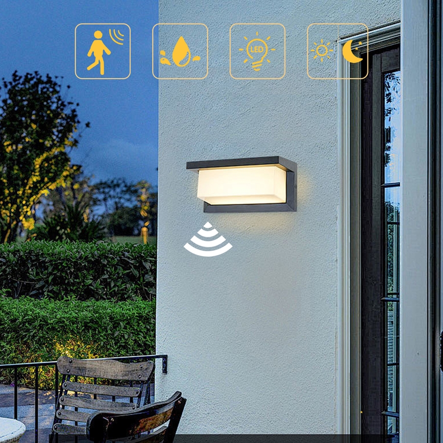 Brilagi - Iluminação de parede exterior LED com sensor BRICKY LED/12W/230V antracite IP54