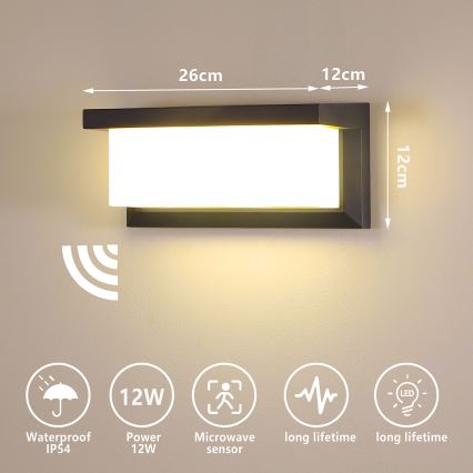 Brilagi - Iluminação de parede exterior LED com sensor BRICKY LED/12W/230V antracite IP54