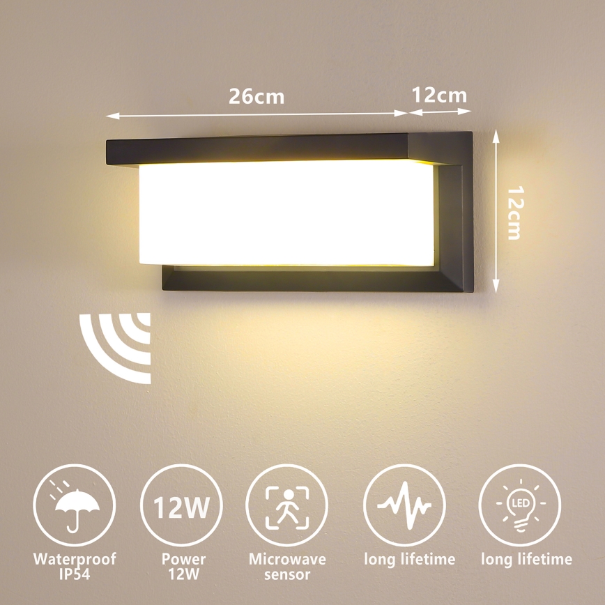 Brilagi - Iluminação de parede exterior LED com sensor BRICKY LED/12W/230V antracite IP54