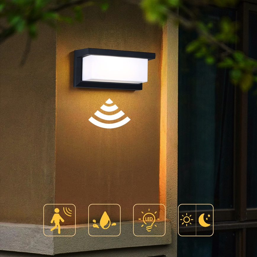 Brilagi - Iluminação de parede exterior LED com sensor BRICKY LED/12W/230V preto IP54