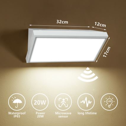 Brilagi - Iluminação de parede LED exterior com sensor TRIANGLE LED/20W/230V branco IP65
