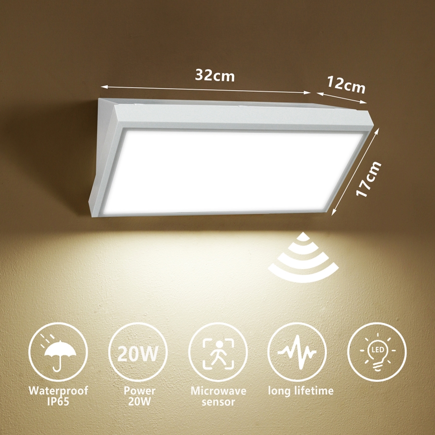 Brilagi - Iluminação de parede LED exterior com sensor TRIANGLE LED/20W/230V branco IP65