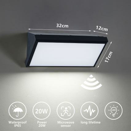 Brilagi - Iluminação de parede exterior LED com sensor TRIANGLE LED/20W/230V IP65