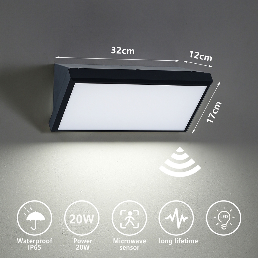 Brilagi - Iluminação de parede exterior LED com sensor TRIANGLE LED/20W/230V IP65