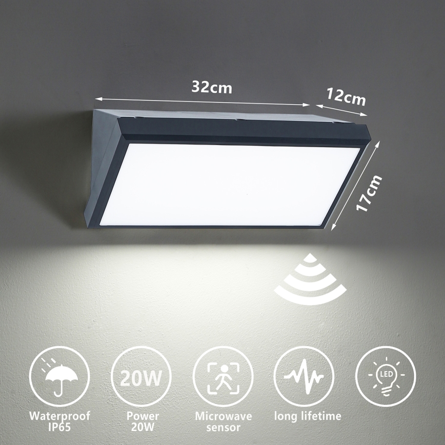 Brilagi - Iluminação de parede exterior LED com sensor TRIANGLE LED/20W/230V IP65