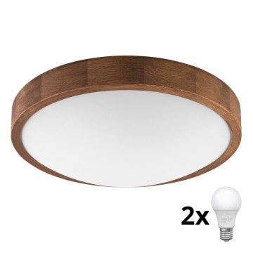 Brilagi - Iluminação de teto LED CARVALHO SLIM 2xE27/60W/230V carvalho cereja diâmetro 37 cm